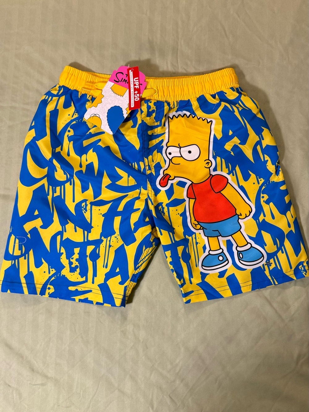 Kids Yellow & Blue Swim Trunks with Cartoon Character